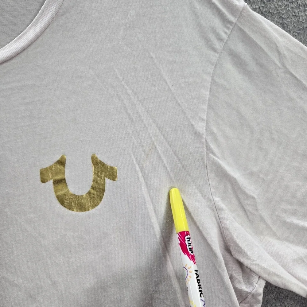 True Religion Men Shirt Large White Logo Buddha Graphic Short Sleeve Tee READ